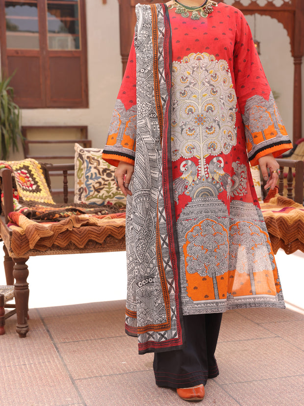 Red Lawn 3 Piece Stitched - ALP-3PS-1611