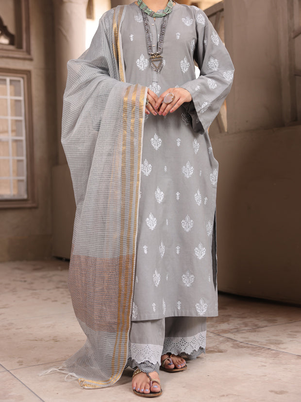 Grey Cambric 3 Piece Stitched - ALP-3PS-1636