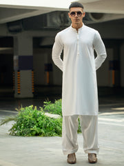 White Blended Kameez Shalwar - AL-KS-2912