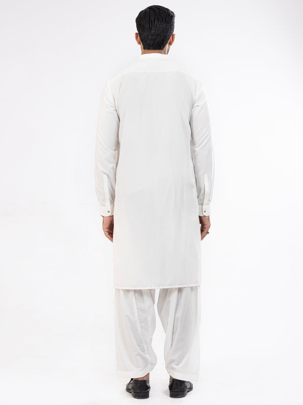 White Blended Kameez Shalwar - AL-KS-2955A