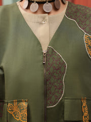 Green Mehndi Cambric Waistcoat - AL-LK-LCT-917