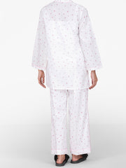 White Cotton 2 Piece Stitched Nightwear - AL-LKS-NW-1014