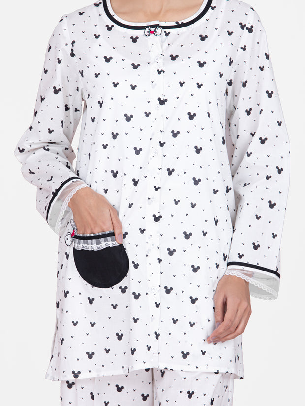 Black & White Cotton 2 Piece Stitched Nightwear - AL-LKS-NW-1016