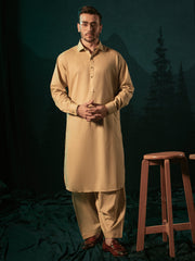 Khaki Cotton Kameez Shalwar - ALWA-KS-385