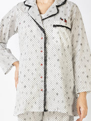 Black & White Cotton 2 Piece Stitched Nightwear - AL-LKS-NW-1015