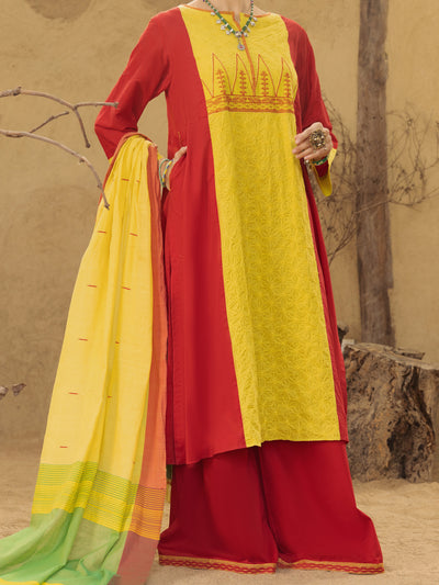 Red & Yellow Lawn 3 Piece Unstitched - ALP-3PS-1581