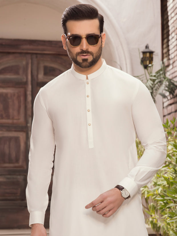 White Blended Kameez Shalwar -AL-KS-2755A
