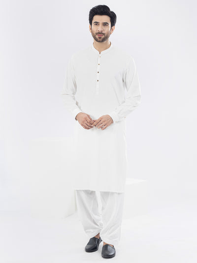 White Blended Kameez Shalwar - AL-KS-2970A