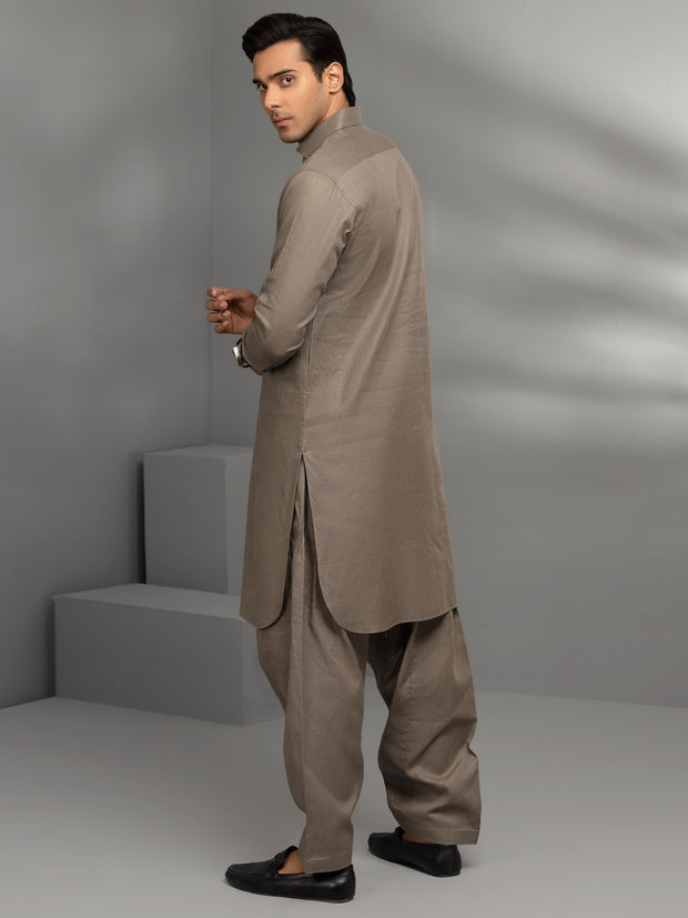Grey Cotton Kameez Shalwar - ALWA-KS-342
