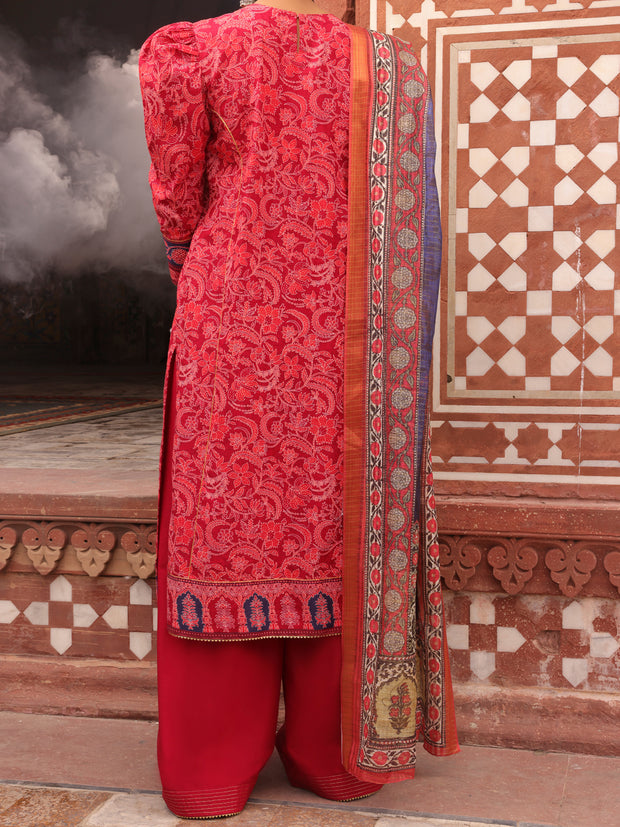 Red Cambric Unstitched 3 Piece - AWP-3PS-406