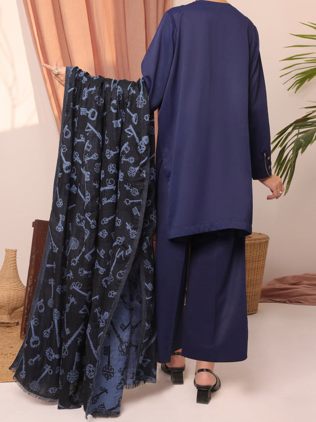 Blue Dobby Viscose Unstitched 3 Piece - AWP-3PS-433
