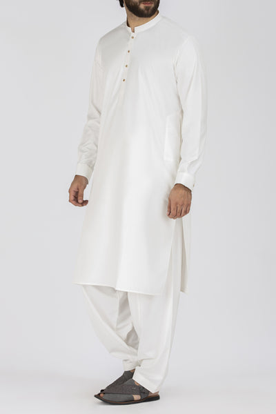 Off White Blended Kameez Shalwar - AL-KS-2452