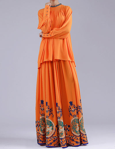 Orange Women Georgette Skirt Trouser - AL-SKT-014