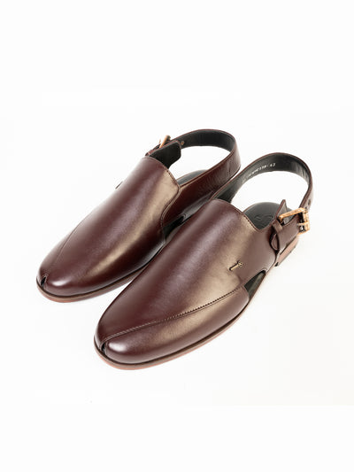 Burgundy Leather Peshawari Chappal - AL-MFW-HC-159