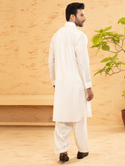 White Blended Kameez Shalwar - ALWA-KS-366