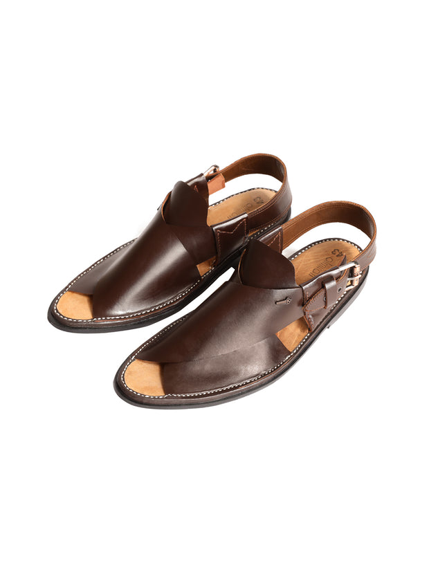 Brown Leather Peshawari Chappal - MFW-HC-091
