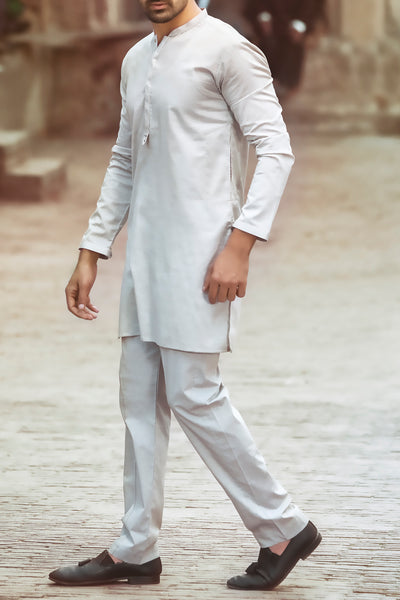 Light Grey Cotton Kameez Shalwar - AL-KS-2355