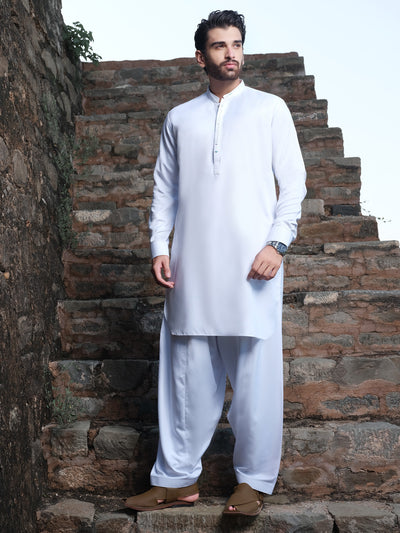 White Blended Kameez Shalwar - AL-KS-2562