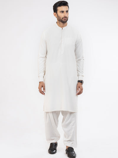 White Blended Kameez Shalwar - AL-KS-2849